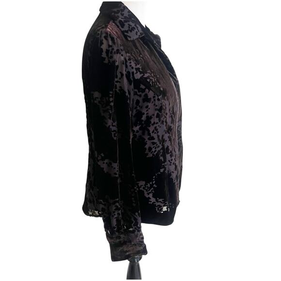 Jones New York Women’s Burnout Velvet Brown Button Down Shirt Blouse Size 12 - Picture 3 of 12